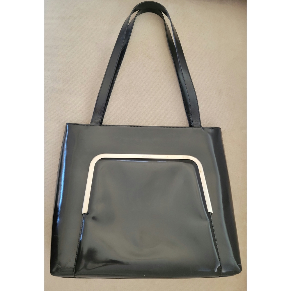 Gucci Vintage Graphite Enamel W/ Chrome Accented Tote Bag - Picture 4 of 11